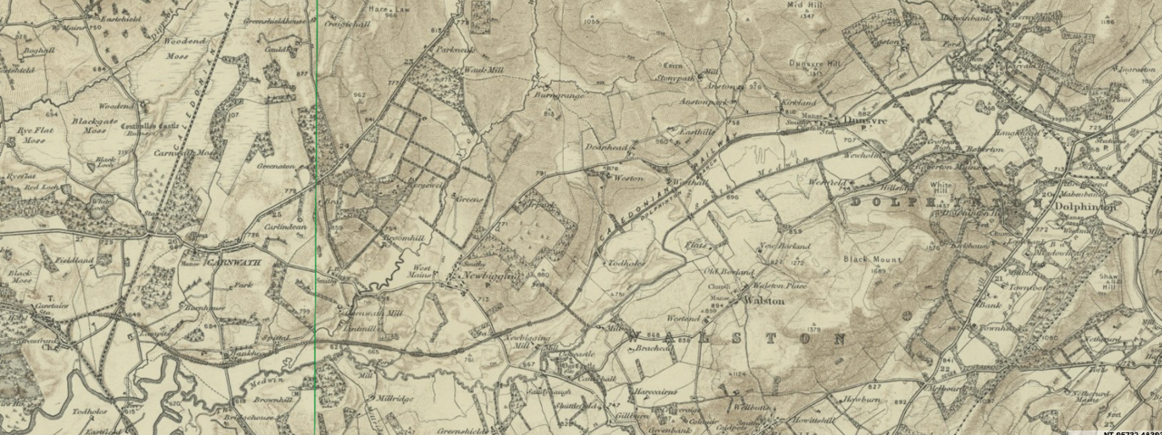 Railway map of the Dolphinton Branch on the Caledonian Railway network, c.1900
